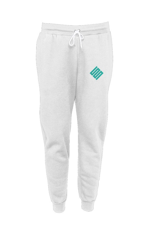 White Unisex Joggers Turquoise Logo