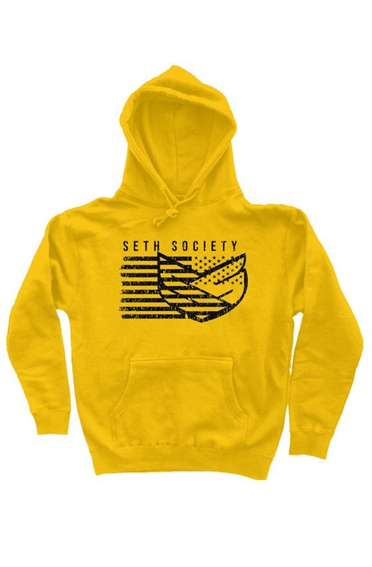 Seth Society Yellow heavyweight pullover hoodie Black Logo - Seth Society