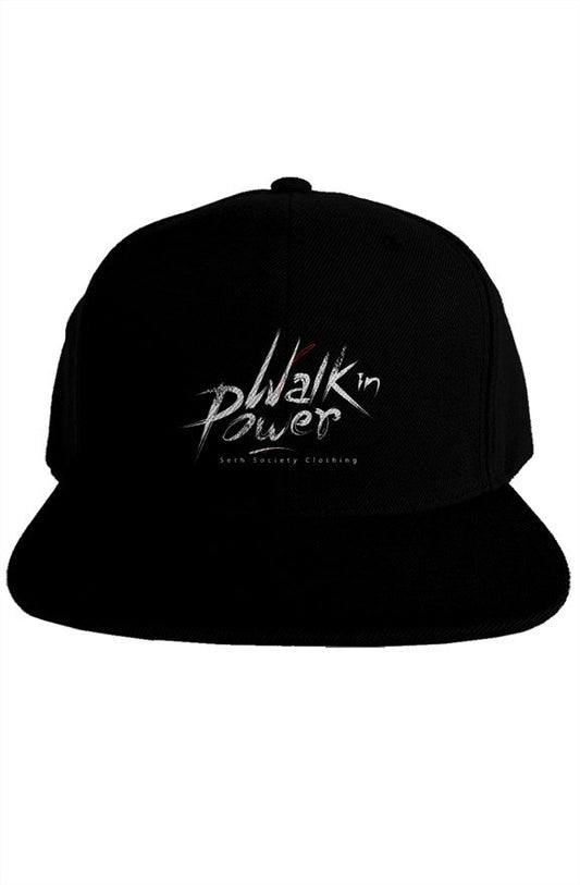 Walk In Power Black Snapback White Print - Seth Society