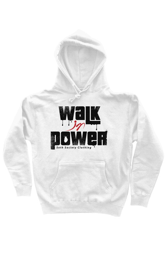 Walk In Power White Hoodie Black Print - Seth Society